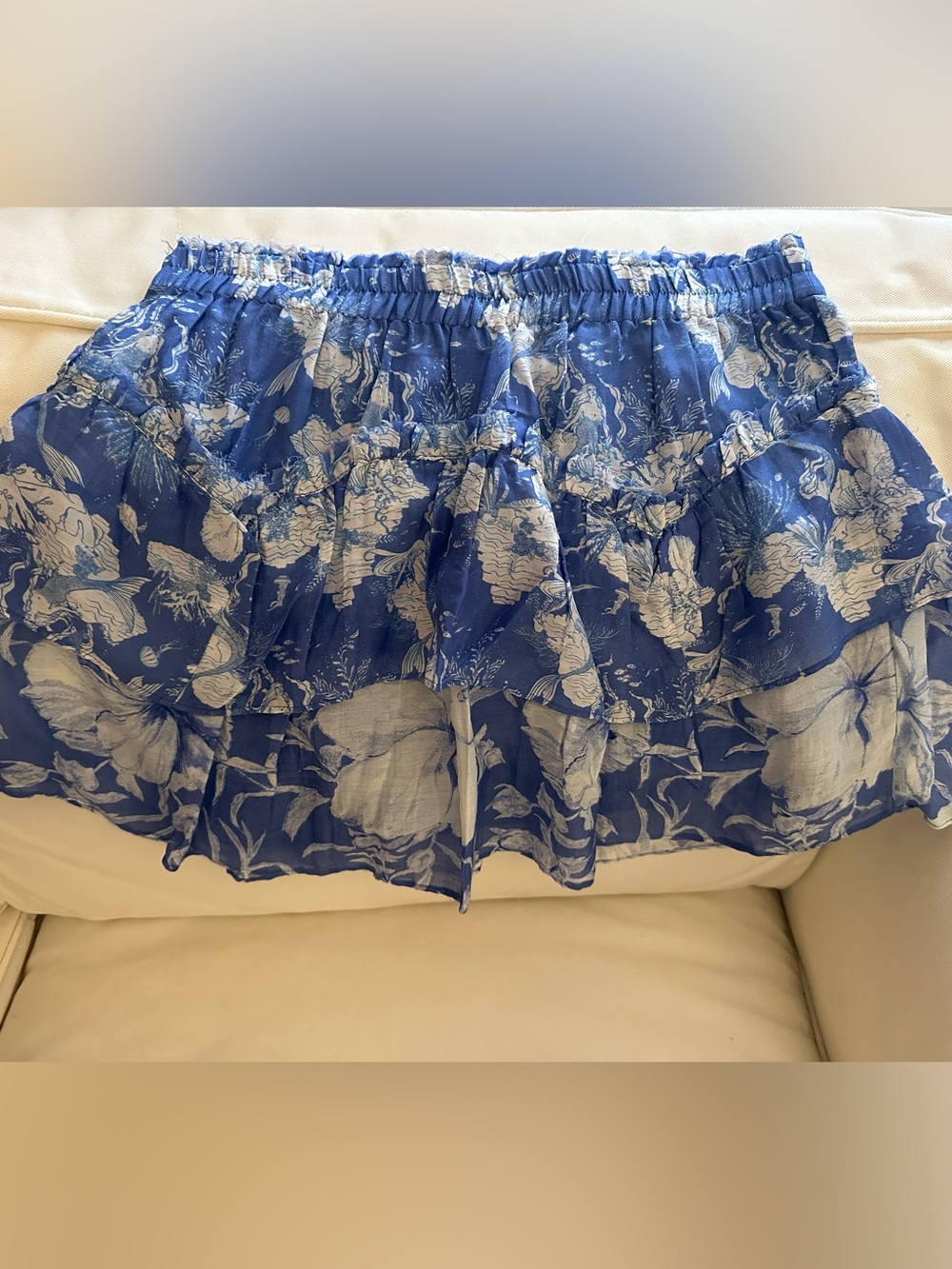 Love Shack Fancy Blue Floral Tiered Mini Skirt medium